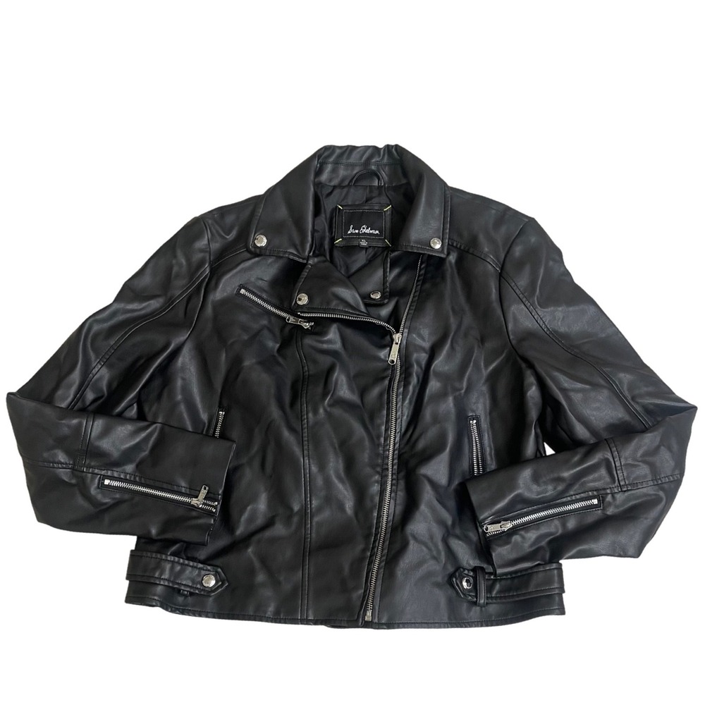 Sam Edelman Black Faux Leather Moto Biker Jacket Womens XL zip 5/2021 EUC